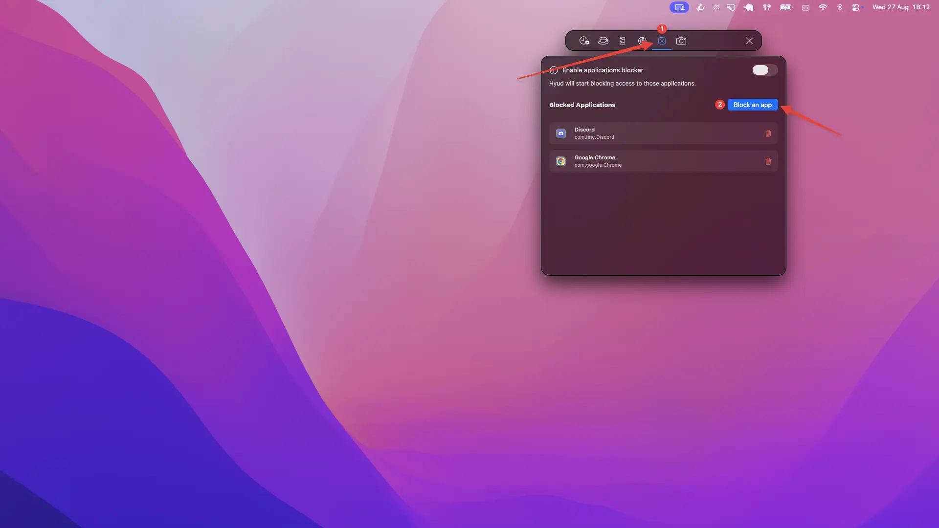 Go into the application blocker settings and click on 'Block an app'.